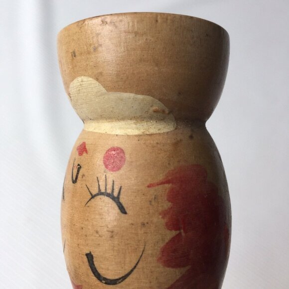 Chef Woman & Man Salt and Pepper Shakers Wood Painted Faces Red Japan Vintage - Picture 8 of 12